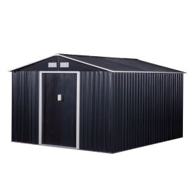 11' x 9' Metal Storage Shed, Garden Tool House with Double Sliding Doors, 4 Air Vents for Backyard, Patio & Lawn, Dark Gray