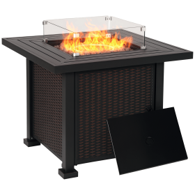 34" Propane Gas Fire Pit Table, 50,000BTU Wicker Gas Firepit with Glass Wind Guard, Lava Rocks and Lid, CSA Certification for Outdoor