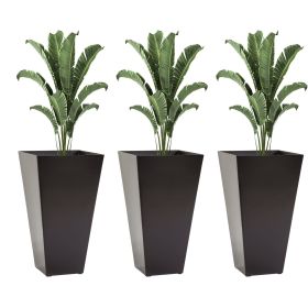 28ft Tall Plastic Planters, Set of 3, square Flower Pot, anti-crack, fade-resistant, Outdoor & Indoor, for lawns, patios, Brown
