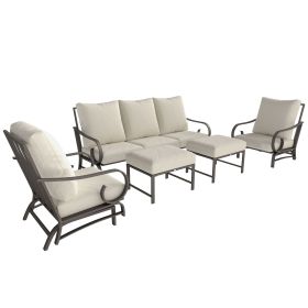 5 Piece Backyard Patio Furniture Set, Outdoor Furniture Set with 2 Rocking Chairs, 3-Seat Sofa, and 2 Ottomans, Beige