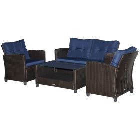 4pc Blue Rattan Wicker Patio Furniture Set with Chairs Table Outdoor Conversation Set