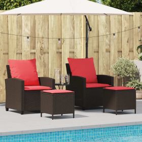 4 Piece Patio Sofa Set with Cushions Brown Poly Rattan
