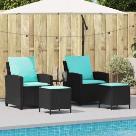 4 Piece Patio Sofa Set with Cushions Black Poly Rattan