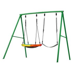 Swing Set for Backyard, 32 in Saucer Swing Seat and Belt Seat, with Heavy Duty A-Frame Metal Stand, 440 lbs Load Capacity