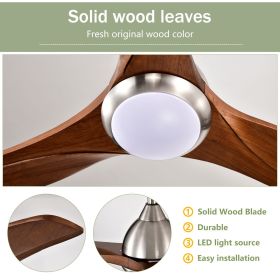 52" Solid Wood Blades Ceiling Fan With Light with Remote Control, Noiseless Reversible Motor, 6 Speed ,3 Color , for Patio Living Room, Bedroom