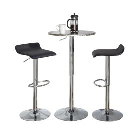 Bistro Round-Ale Contemporary Adjustable Bar Set in Silver and Chrome Metal with Black PVC and Oval Footrest by - 3 Piece