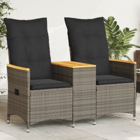 Reclining Garden Sofa Grey PE Rattan Standard for 2-seater sofas