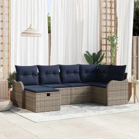 Garden Sofa Set with Cushion 6 pcs Grey and Navy Poly Rattan