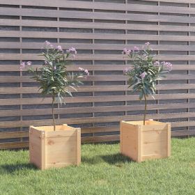 Planter Set of 2 Natural Wood Solid Pinewood Medium Planters