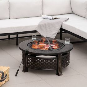 Outdoor Fire Pit with BBQ Grill and High-temp Resistance Finish
