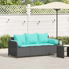 Patio Sofa with Cushions 3-Seater Black Poly Rattan