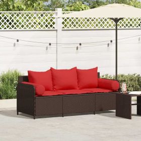 Patio Sofa with Cushions 3-Seater Brown Poly Rattan