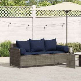 Patio Sofa with Cushions 3-Seater Gray Poly Rattan