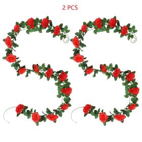 2 Artificial Rose Vine Flowers 16 FT Hanging Garland, Includes Roses And Ivy Leaves, Made Of Silk, Perfect For Weddings, Home, Garden Decor, Vale (Option: 421247151)