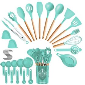 4 Colors Options -- Set Of 35Pcs Kitchen Cooking Utensils Set Spatula Set Baking Utensil Set Kitchen Accessories Necessities With Holder Egg Whis (Option: Green)