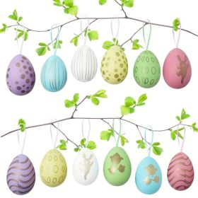 12pcs Pastel Easter Egg Decorations With Bunny & Chick Patterns, Plastic Egg Shells With Hanging Hooks, Multicolor Spring Party Favors (Option: 12Pcs)