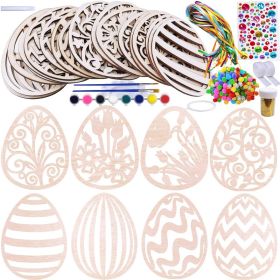 32 Sets Wooden Easter Ornaments Decorations DIY  Craft Kits Assorted Paintable Unfinished Wood Laser Cut Easter Egg Ornaments For Kids Easter Spr (Option: 32)