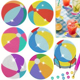 6 Pack Beach Balls Rhinestones Art Painting Coaster Kit Summer Holiday DIY Rhinestones Painting Coasters With Holder Cute Non Slip Coaster Art Su (Option: 6Pcs)