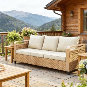 Rattan sofa, outdoor sofa, terrace sofa, balcony sofa (Color: Beige)